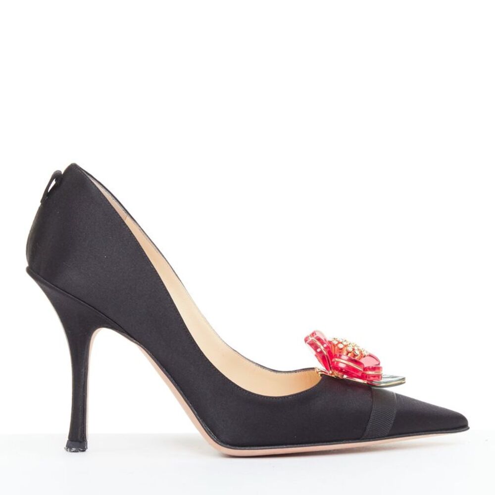 Jimmy Choo Entice satin grosgrain flower brooch pumps